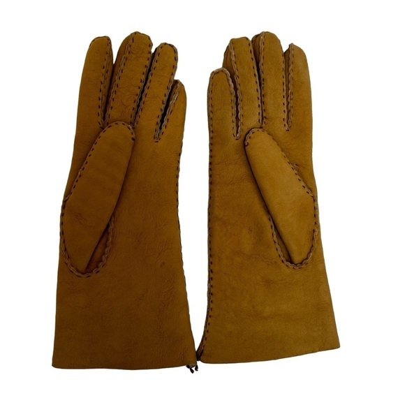 Jenners of Edinburgh, Scotland, Fleece Lined Tan Suede Ladies Gloves, Large - Picture 4 of 8